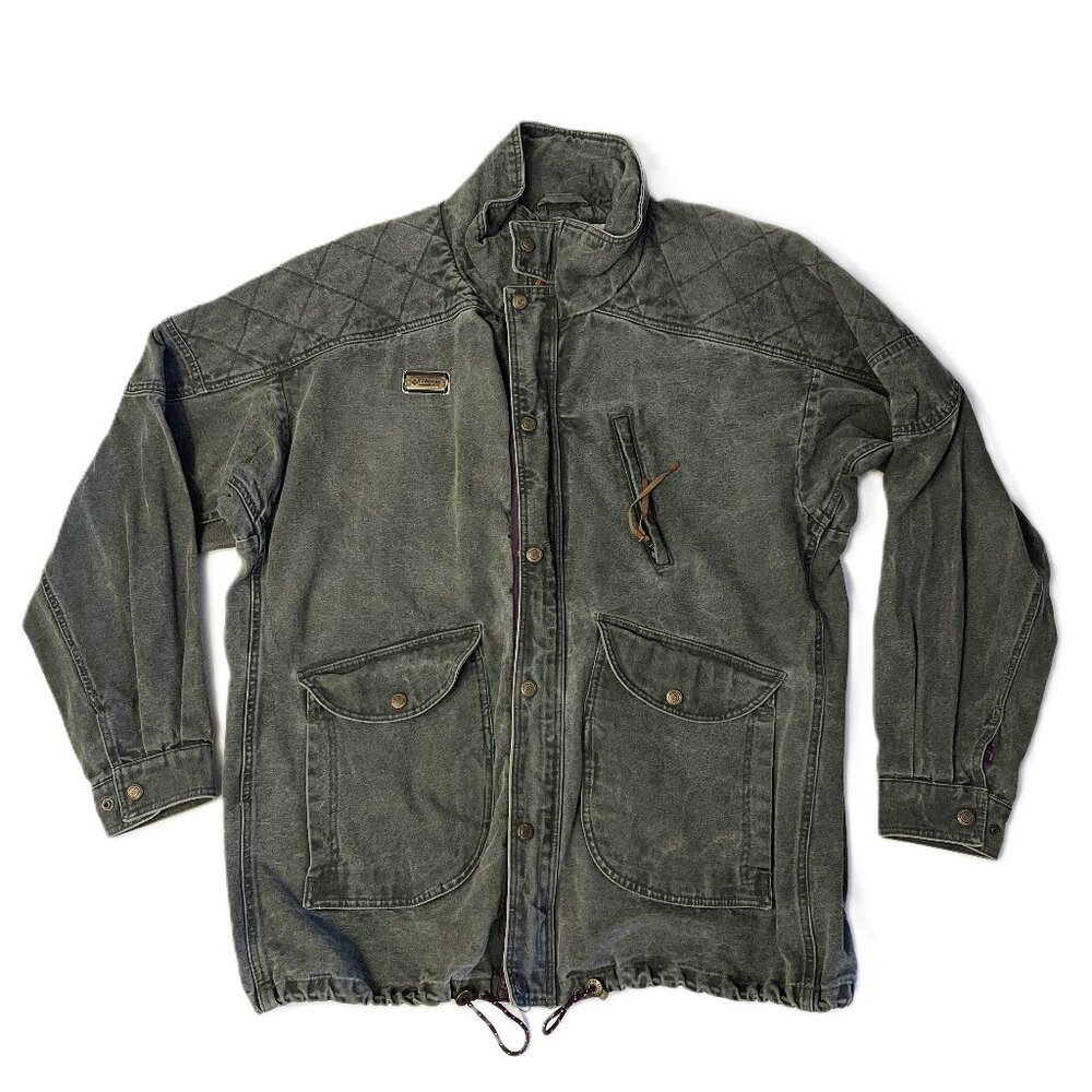Vintage Columbia Canvas Jacket Coat Large Green Field Barn Cotton Quilted 90s